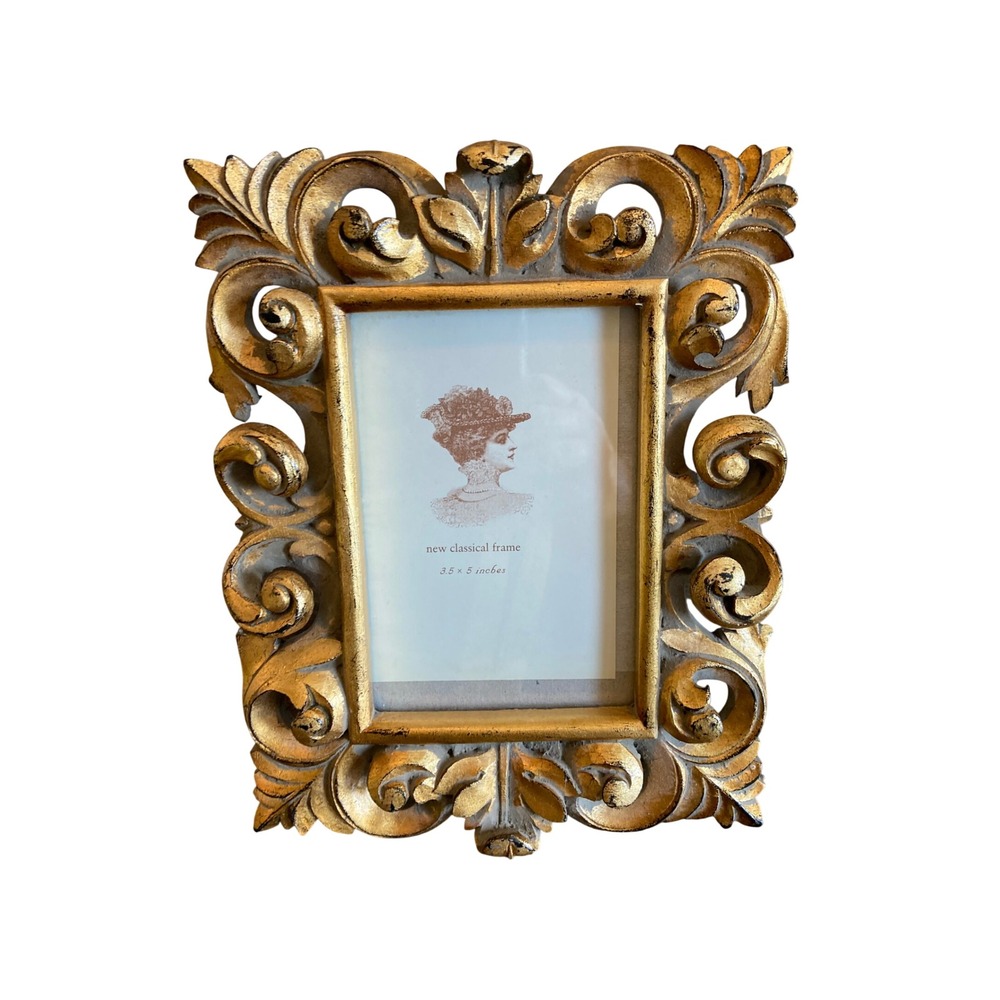 Ornate Gold Baroque Picture Frame Distressed Gilded Scroll 3.5x5 Tabletop Decor